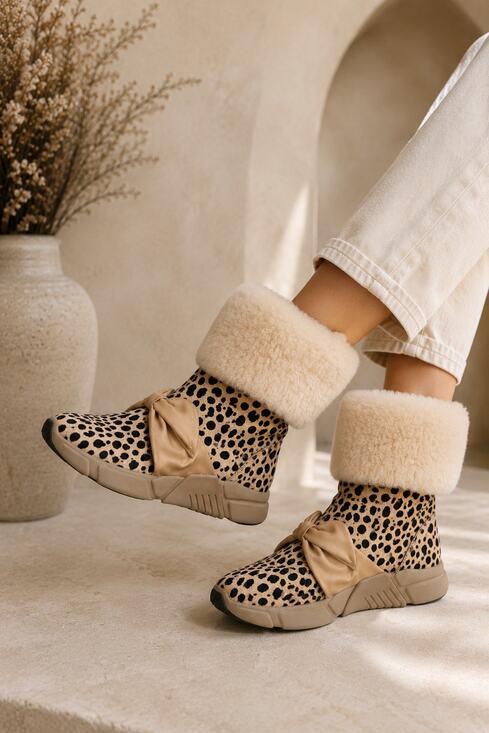 Skechers Shoes - SKECHERS Mark Nason Cow Hair Shearling Leopard Print Pull On Boots Size 6